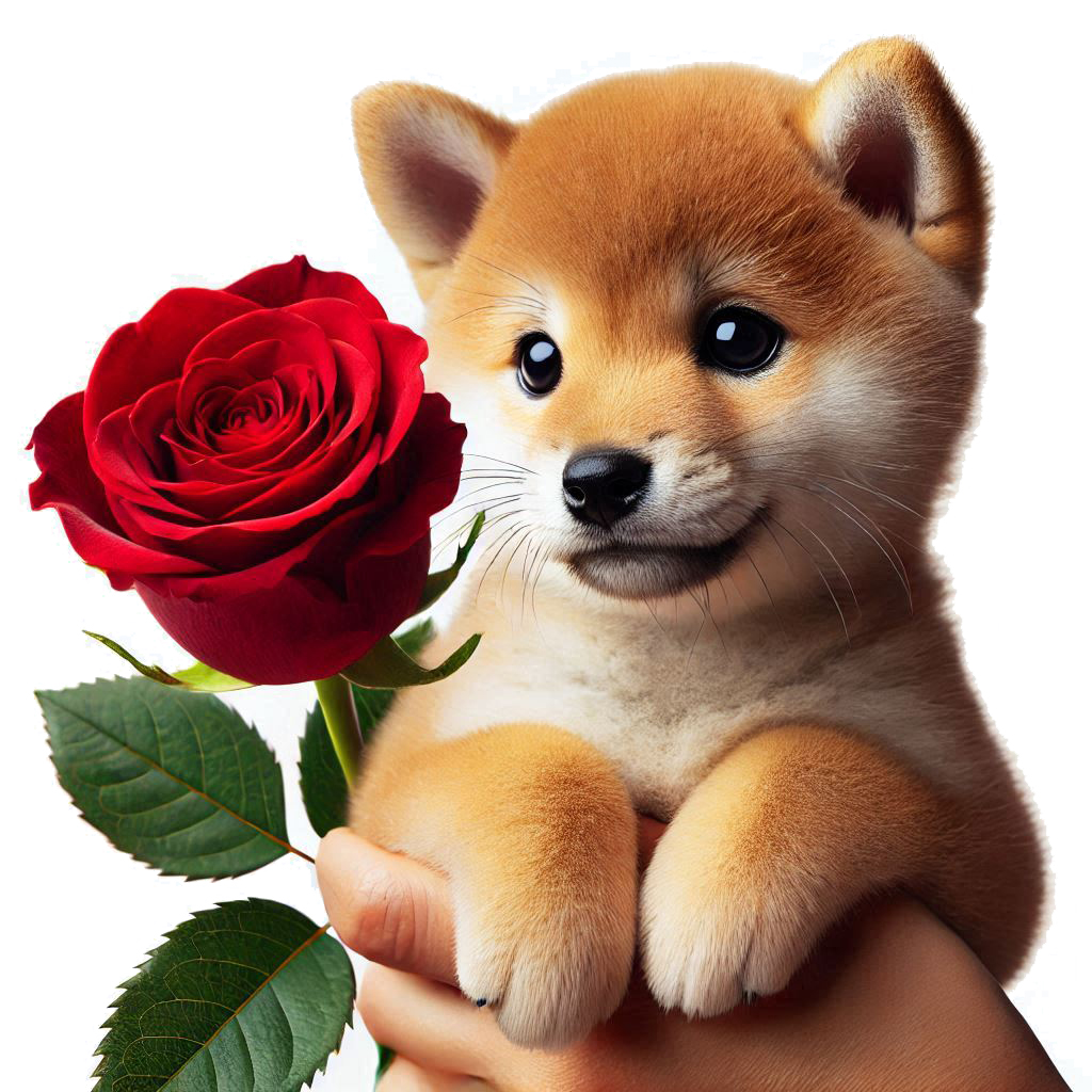 Shiba Inu bébé avec une rose